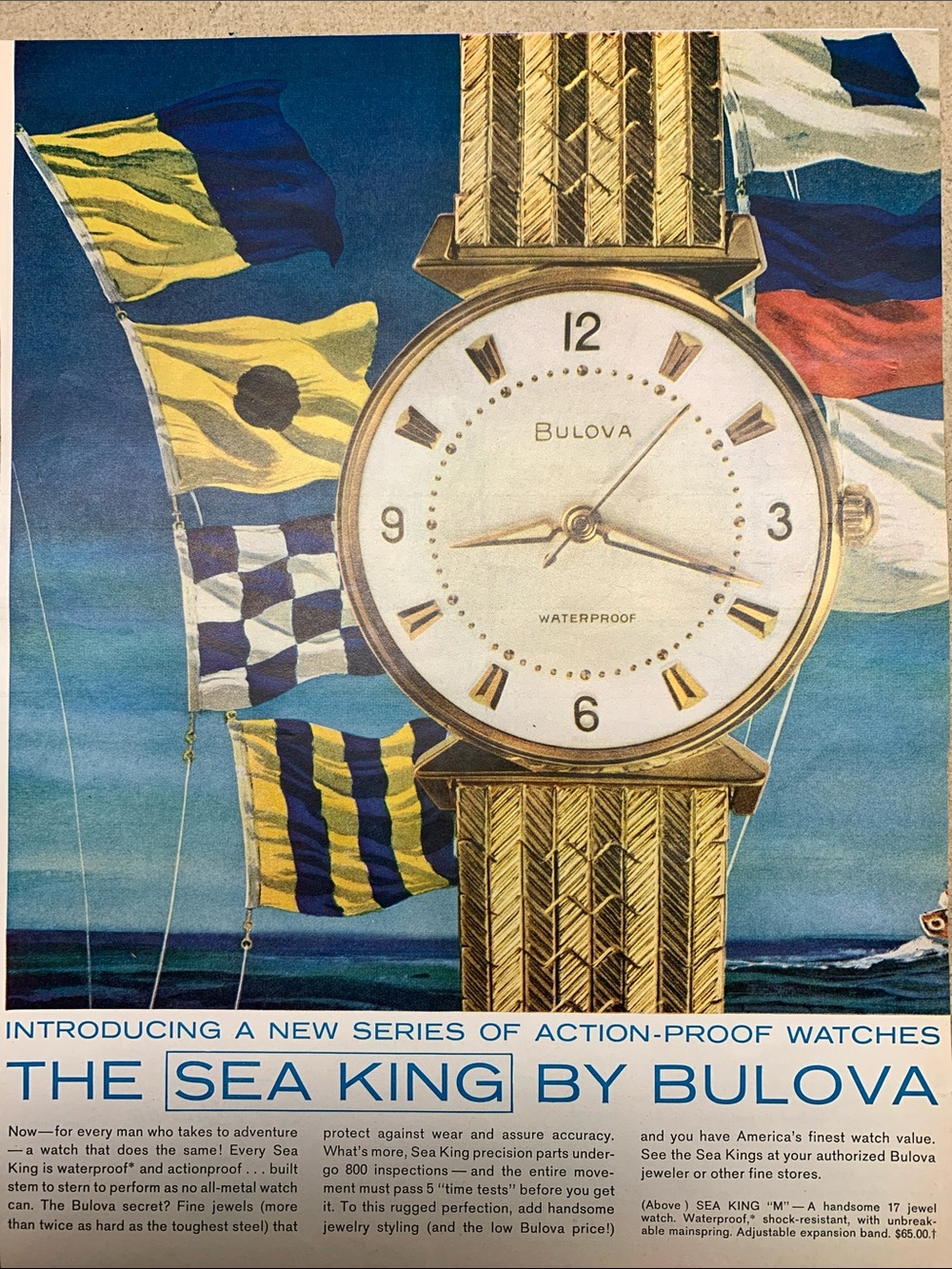 Vintage Bulova Gold and White Sea King Watch Look Magazine May 9, 1961
